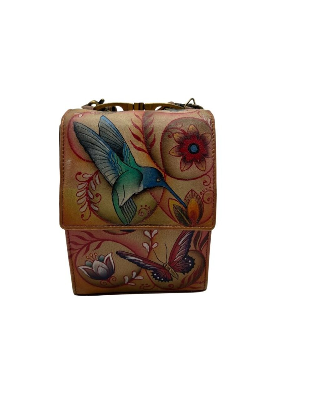Anuschka Tan Flying Jewels Leather Crossbody Bag